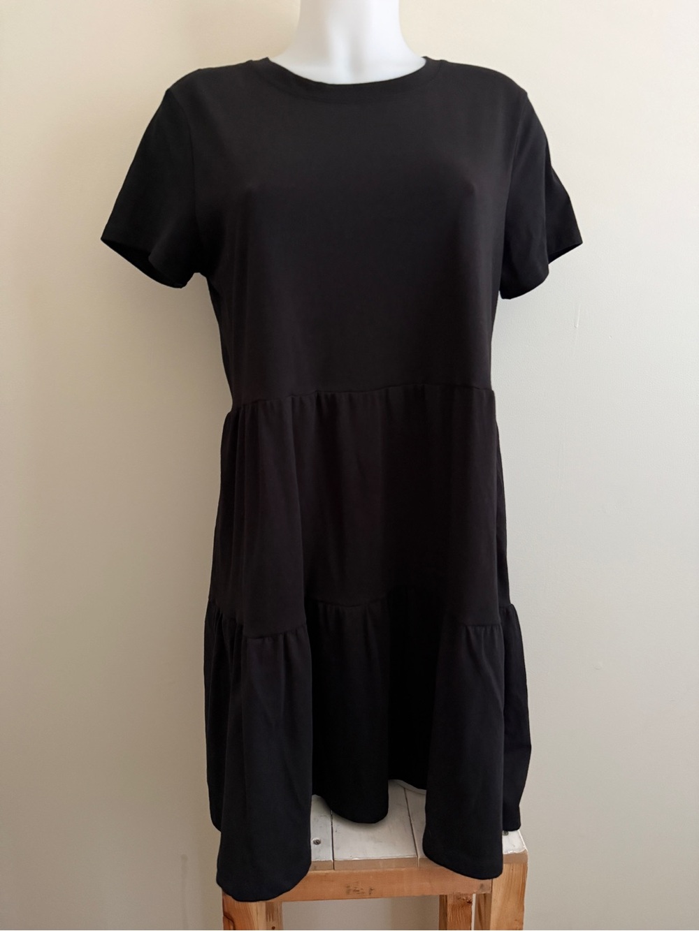 RACHEL Rachel Roy Black Short Sleeve Tiered Mini Dress